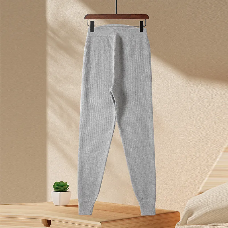 Stripe wool skinny pants in camel colour for men and women, commuting style with straight leg