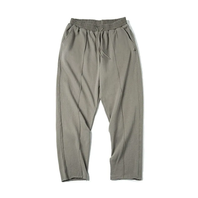 Marden Tooling retro tapered 3D cutting hemming cotton sweatpants for men in brown and olive green