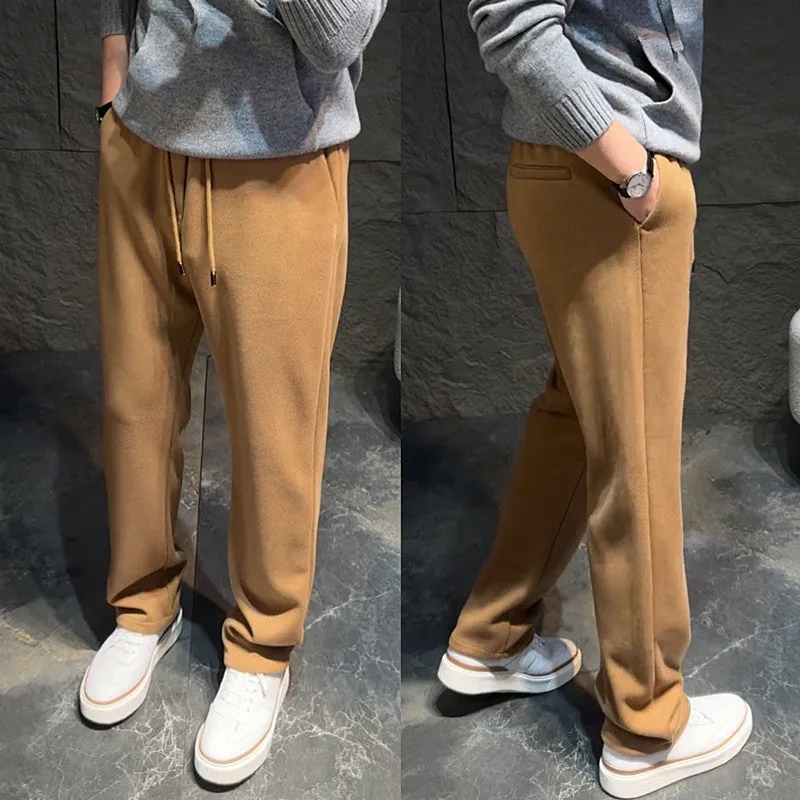 Loose men's cotton-blend sweatpants in solid colour with wide leg and drawstring waist