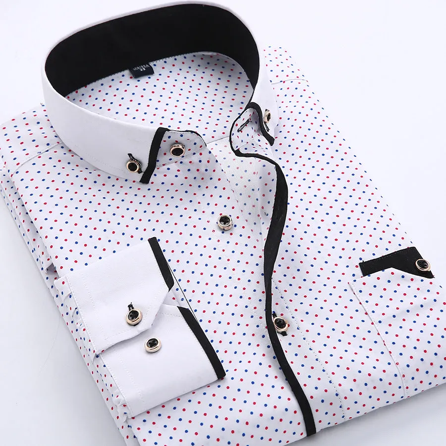 Men's slim fit cardigan top with dots pattern, long sleeves, in polyester fibre, size and colour options SH215-SH220