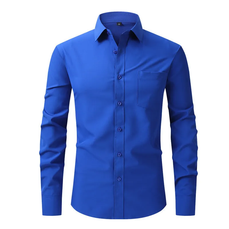 Casual long sleeve business blouse for men, 40-thread polyester, Pearl White colour, front view flat lay.