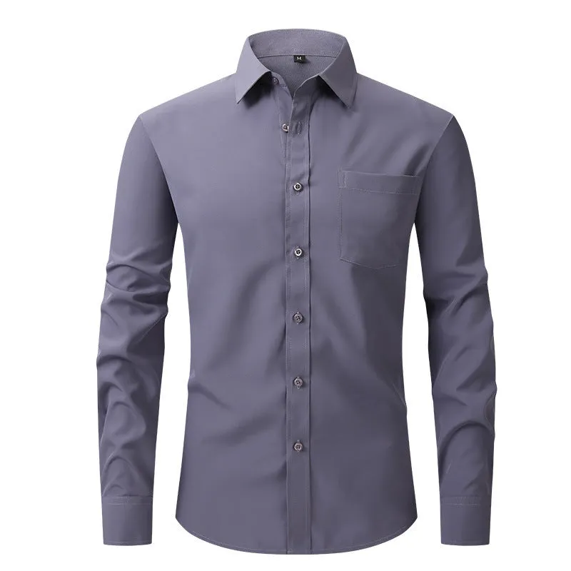 Casual long sleeve business blouse for men, 40-thread polyester, Pearl White colour, front view flat lay.