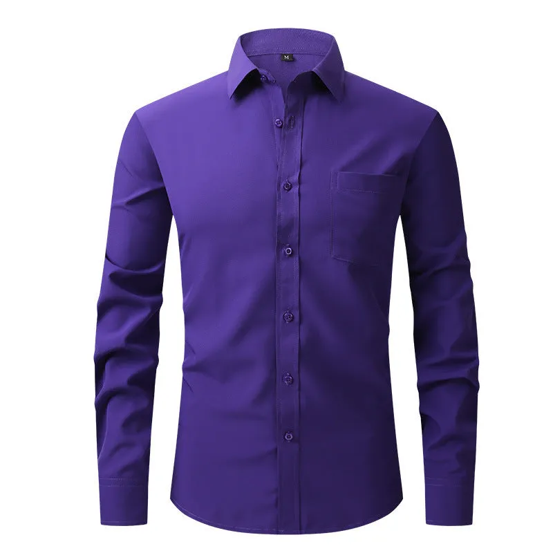 Casual long sleeve business blouse for men, 40-thread polyester, Pearl White colour, front view flat lay.