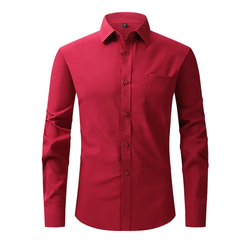 Casual long sleeve business blouse for men, 40-thread polyester, Pearl White colour, front view flat lay.