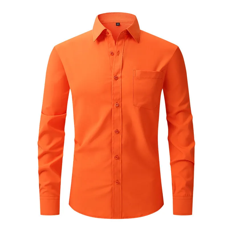 Casual long sleeve business blouse for men, 40-thread polyester, Pearl White colour, front view flat lay.