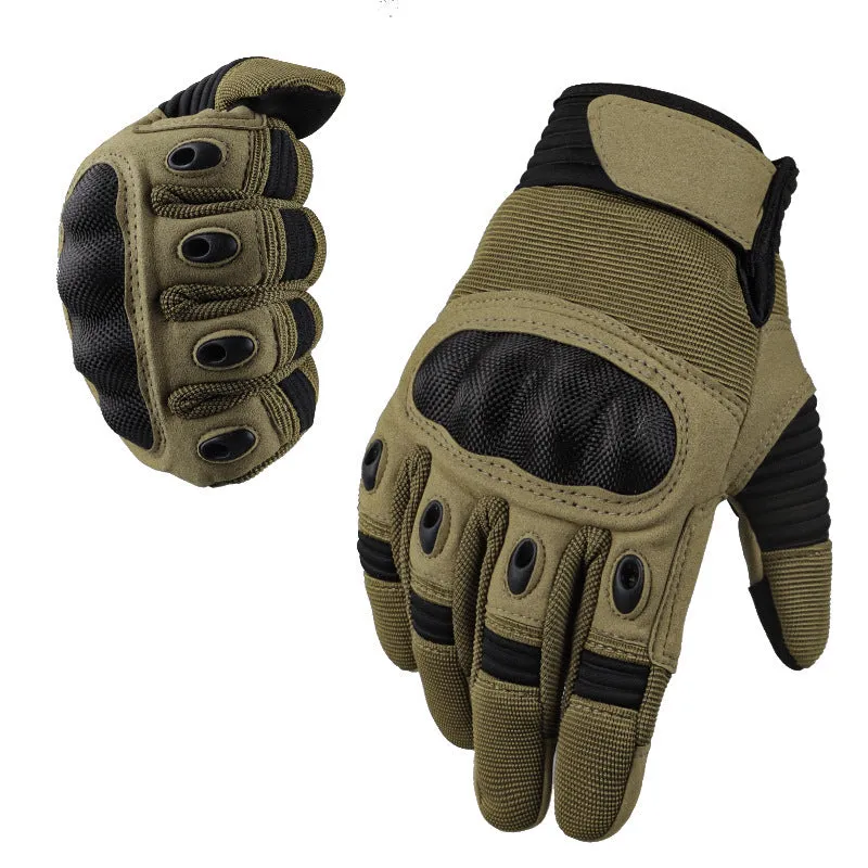 Touch screen military tactical full finger motorbike gloves in knitted fabric available in black army green wolf brown