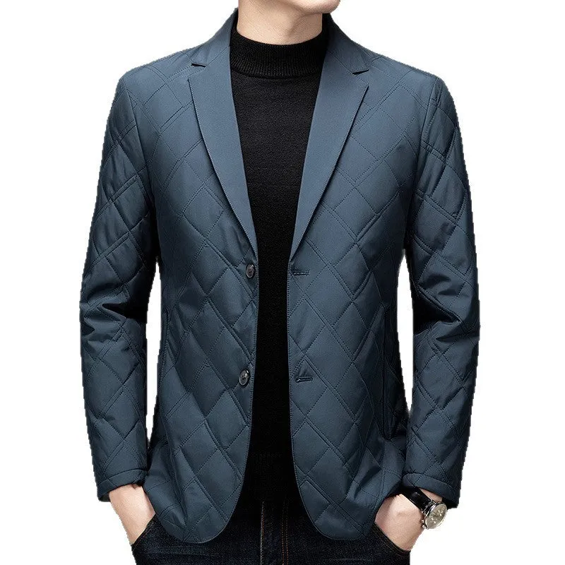 Men's loose-fit mulberry silk blend cotton-padded jacket in black with side pockets