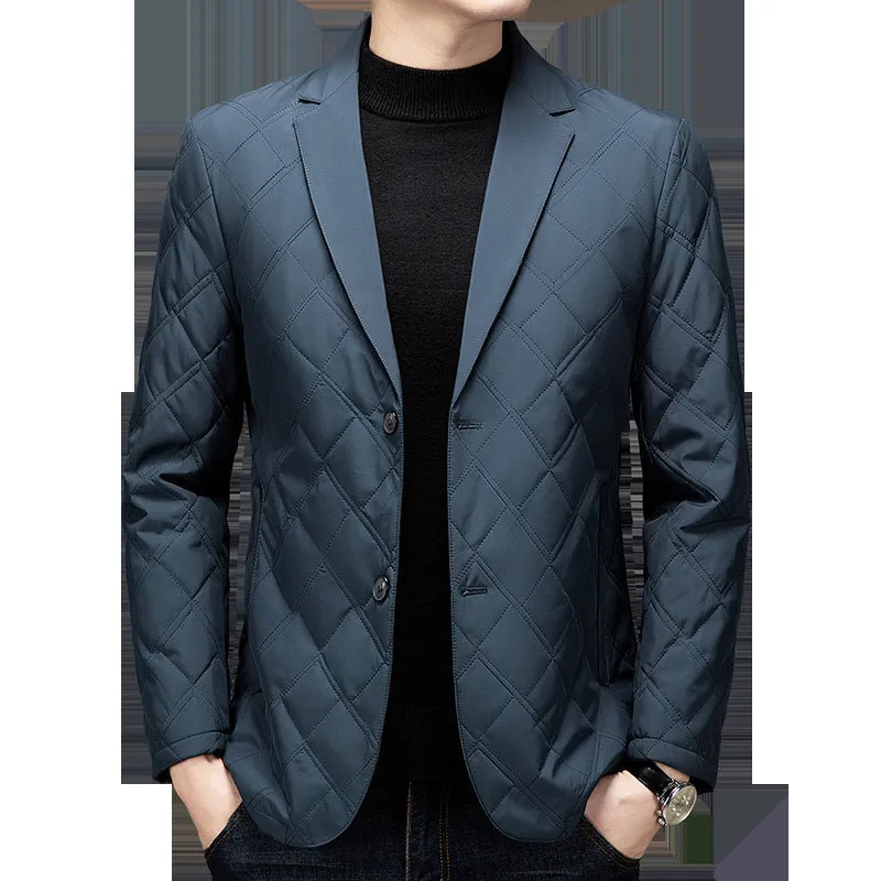 Men's loose-fit mulberry silk blend cotton-padded jacket in black with side pockets