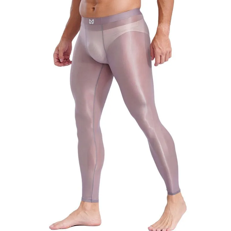 Ice silk nude feel yoga pants thin men's long johns in solid colour, nylon fabric, cropped length