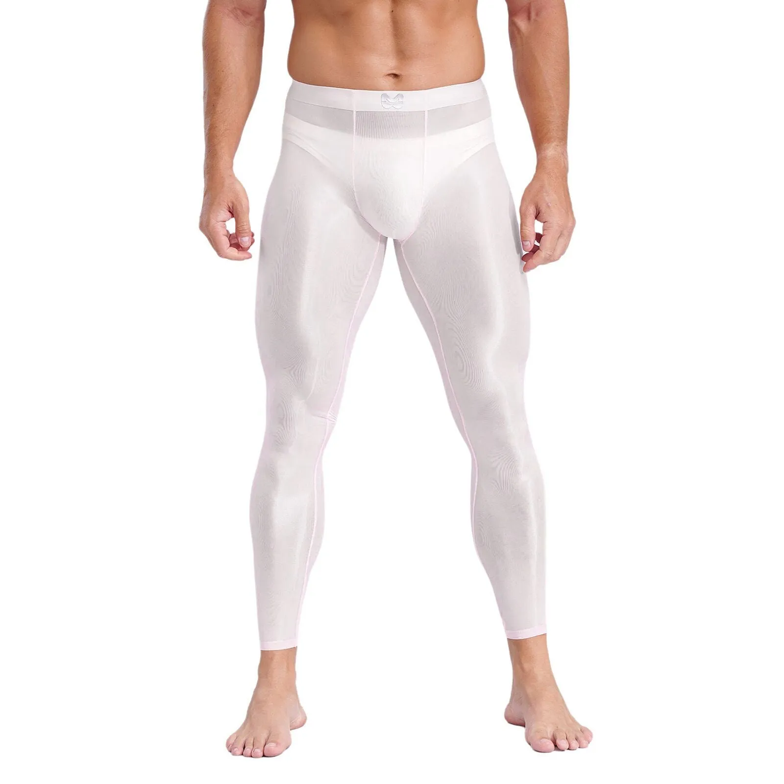 Ice silk nude feel yoga pants thin men's long johns in solid colour, nylon fabric, cropped length