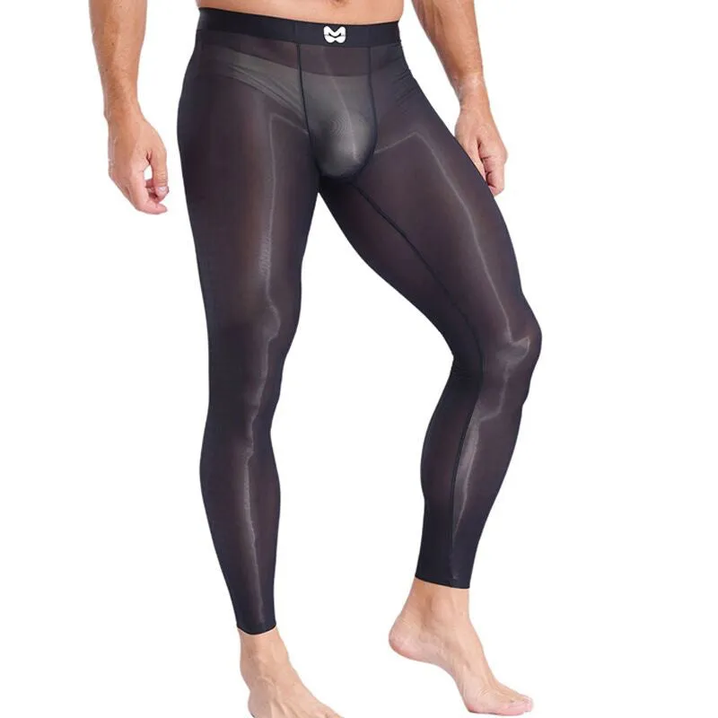 Ice silk nude feel yoga pants thin men's long johns in solid colour, nylon fabric, cropped length