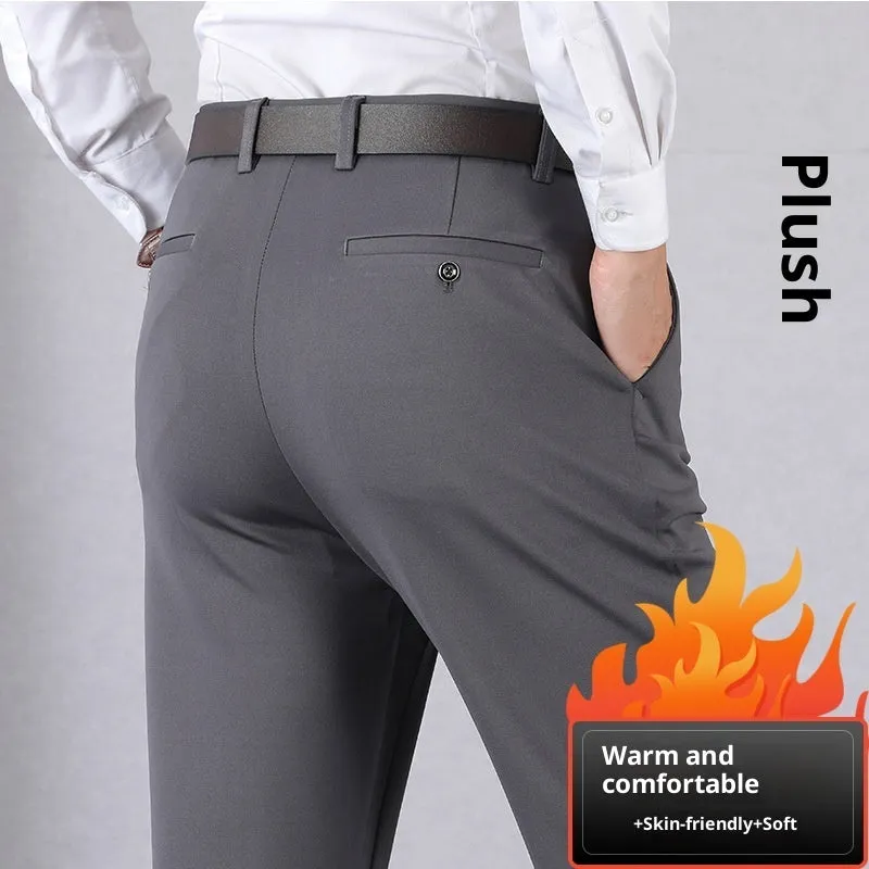 Elastic dad suit trousers high waist loose fit polyester in black