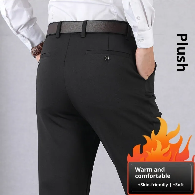 Elastic dad suit trousers high waist loose fit polyester in black