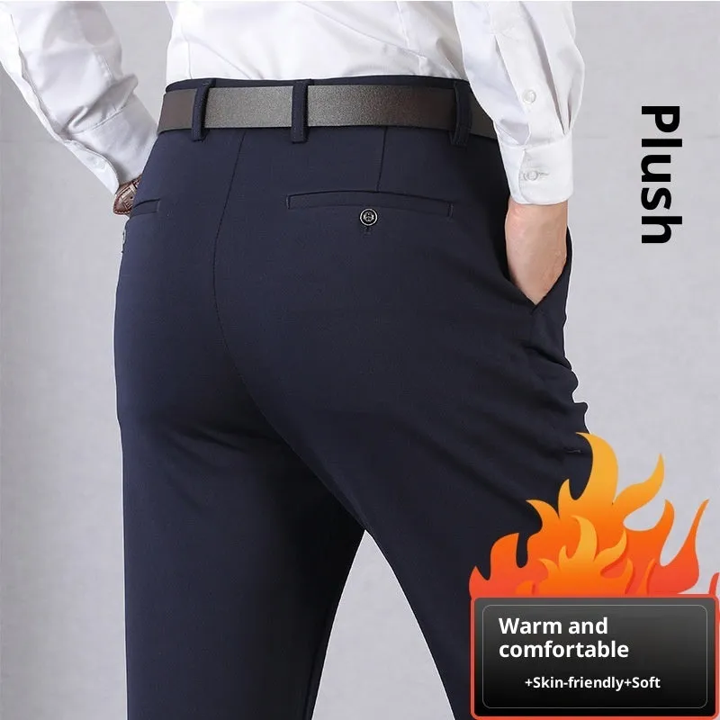 Elastic dad suit trousers high waist loose fit polyester in black