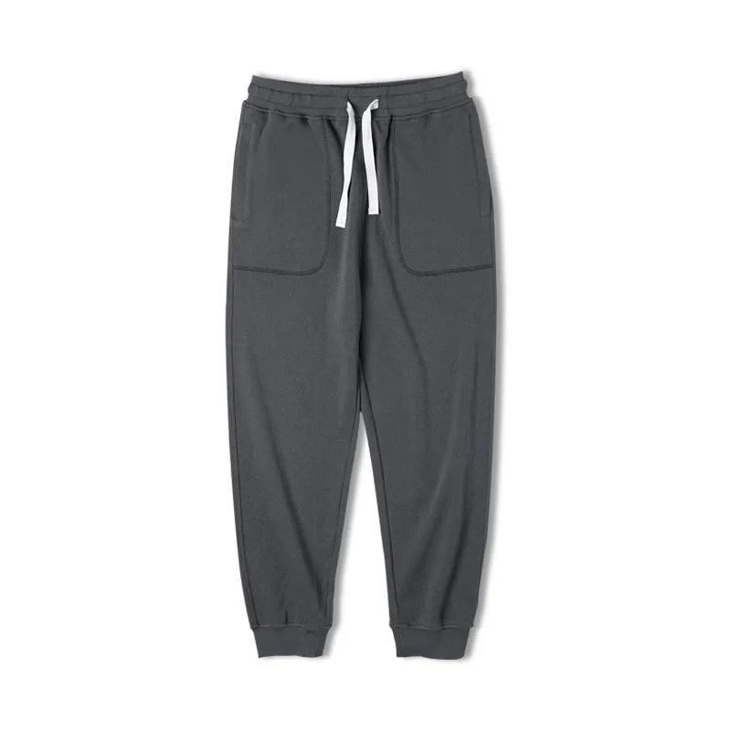 Retro men's tapered ankle-tied sweatpants in dark gray with drawstring elastic waist