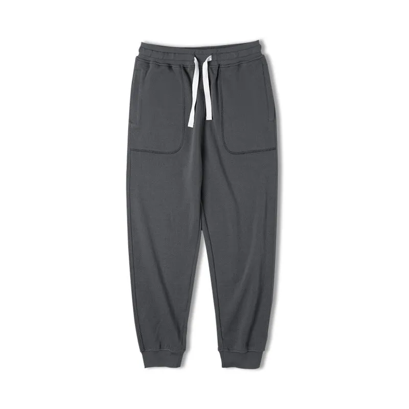 Retro men's tapered ankle-tied sweatpants in dark gray with drawstring elastic waist