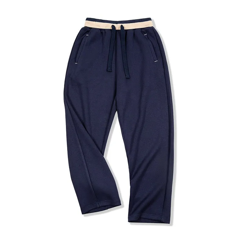 Casual loose-fit anti-wrinkle polyester sweatpants for men in dark blue, grey, or light brown