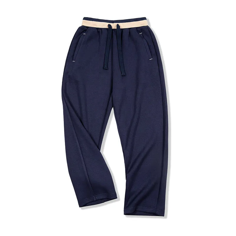Casual loose-fit anti-wrinkle polyester sweatpants for men in dark blue, grey, or light brown