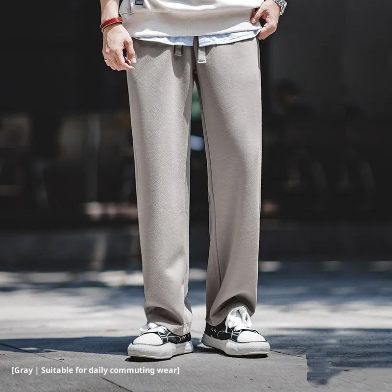 Casual loose-fit anti-wrinkle polyester sweatpants for men in dark blue, grey, or light brown