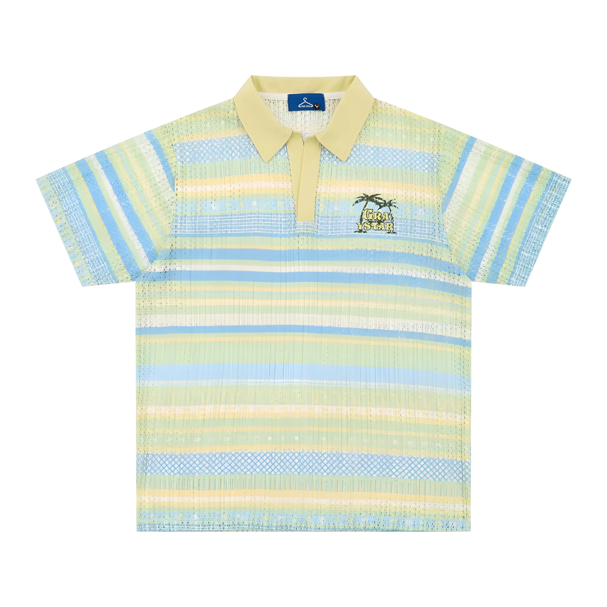 Men's printed casual shirt with loose fit and short sleeves in yellow or blue