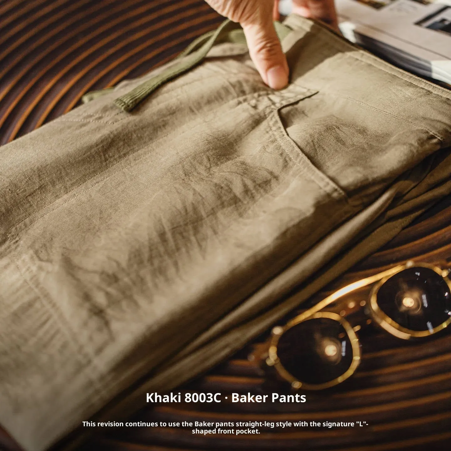 Khaki polyester baker pants for men, old money style straight leg trousers