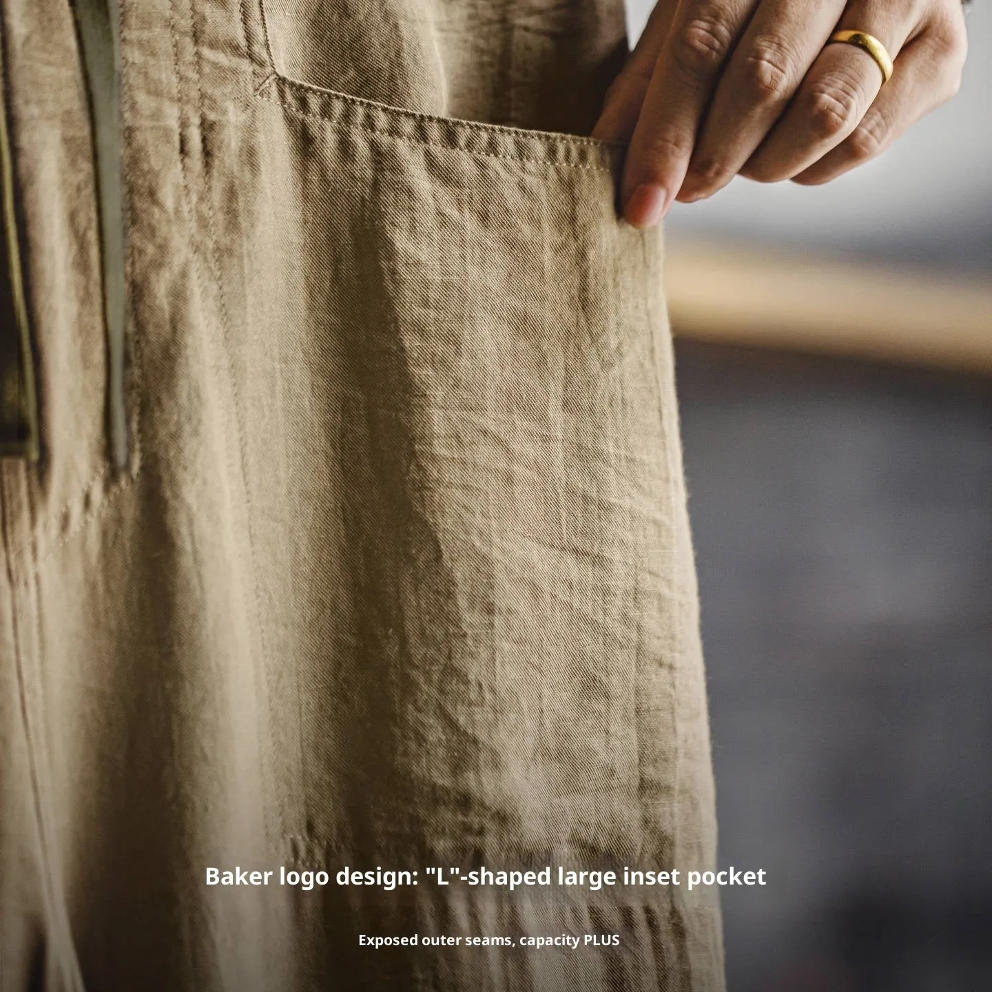 Khaki polyester baker pants for men, old money style straight leg trousers
