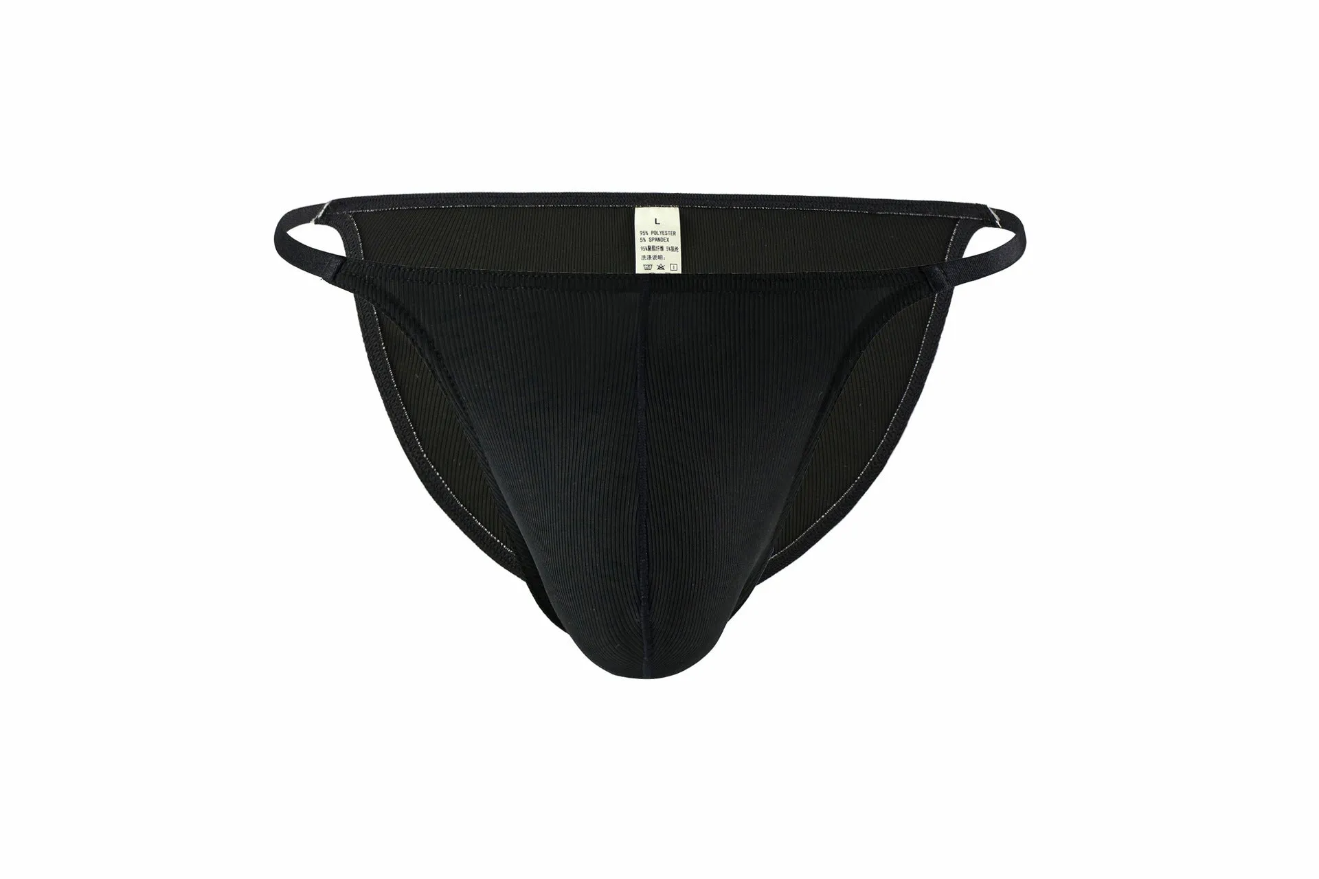 Men's high fork ice silk thread low waist briefs in solid colour polyester fabric