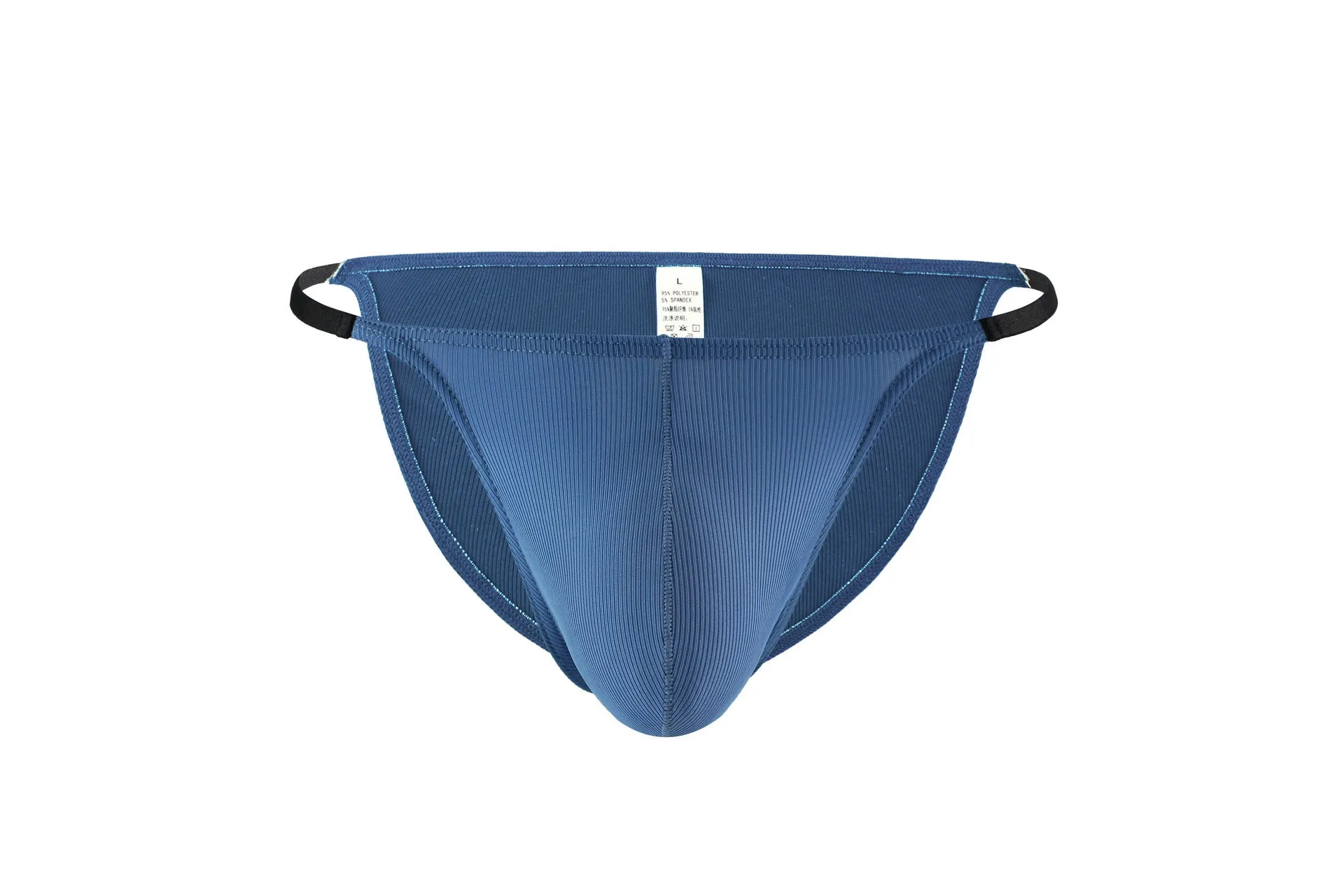 Men's high fork ice silk thread low waist briefs in solid colour polyester fabric