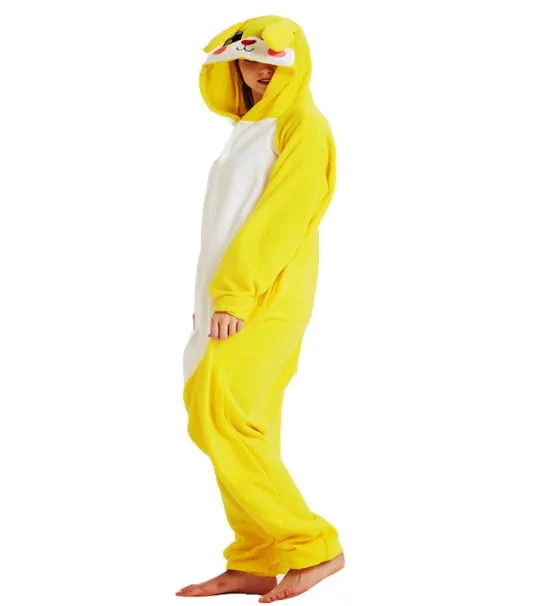 Adult velvet one-piece pajamas in green cartoon rabbit design for Christmas or Halloween party