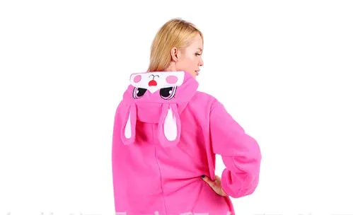 Adult velvet one-piece pajamas in green cartoon rabbit design for Christmas or Halloween party