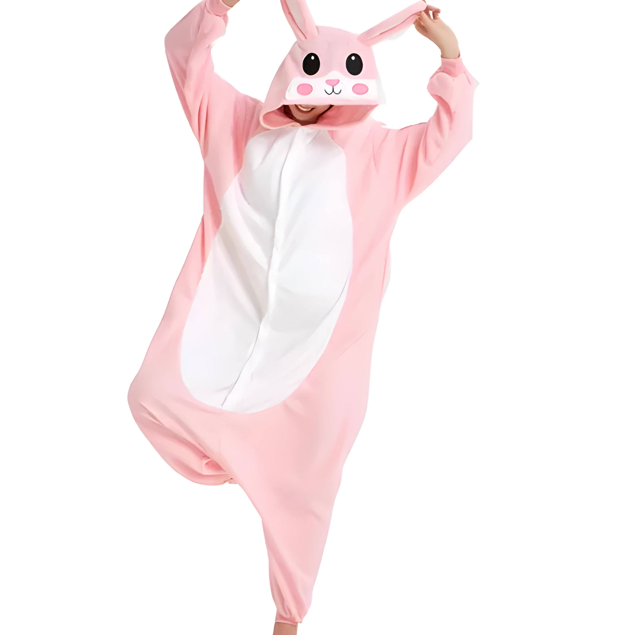 Adult velvet one-piece pajamas in green cartoon rabbit design for Christmas or Halloween party