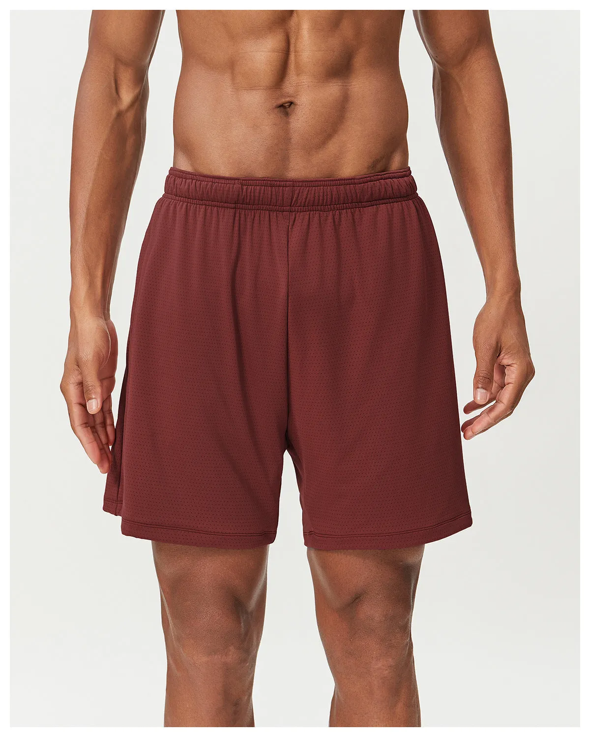 Men's sky green quick-dry running shorts with mid-waist and double-layer construction.