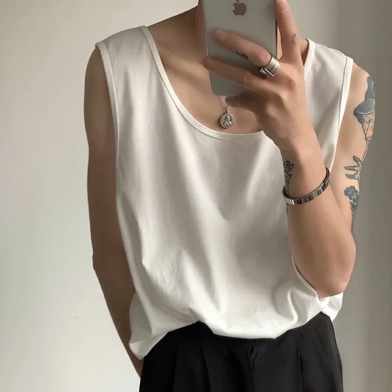 Sleeveless vest casual loose fit solid colour polyester blend summer cover-up black