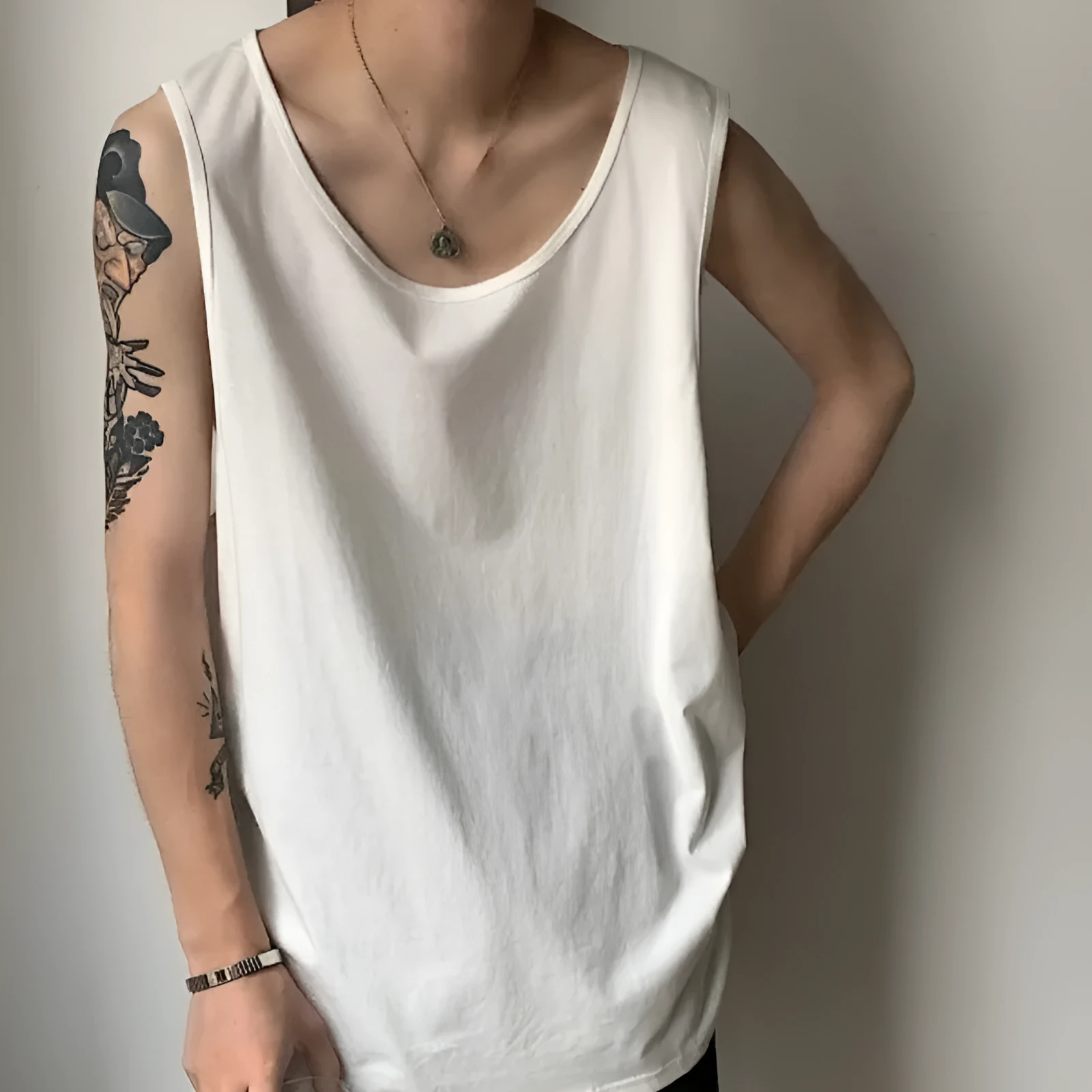 Sleeveless vest casual loose fit solid colour polyester blend summer cover-up black