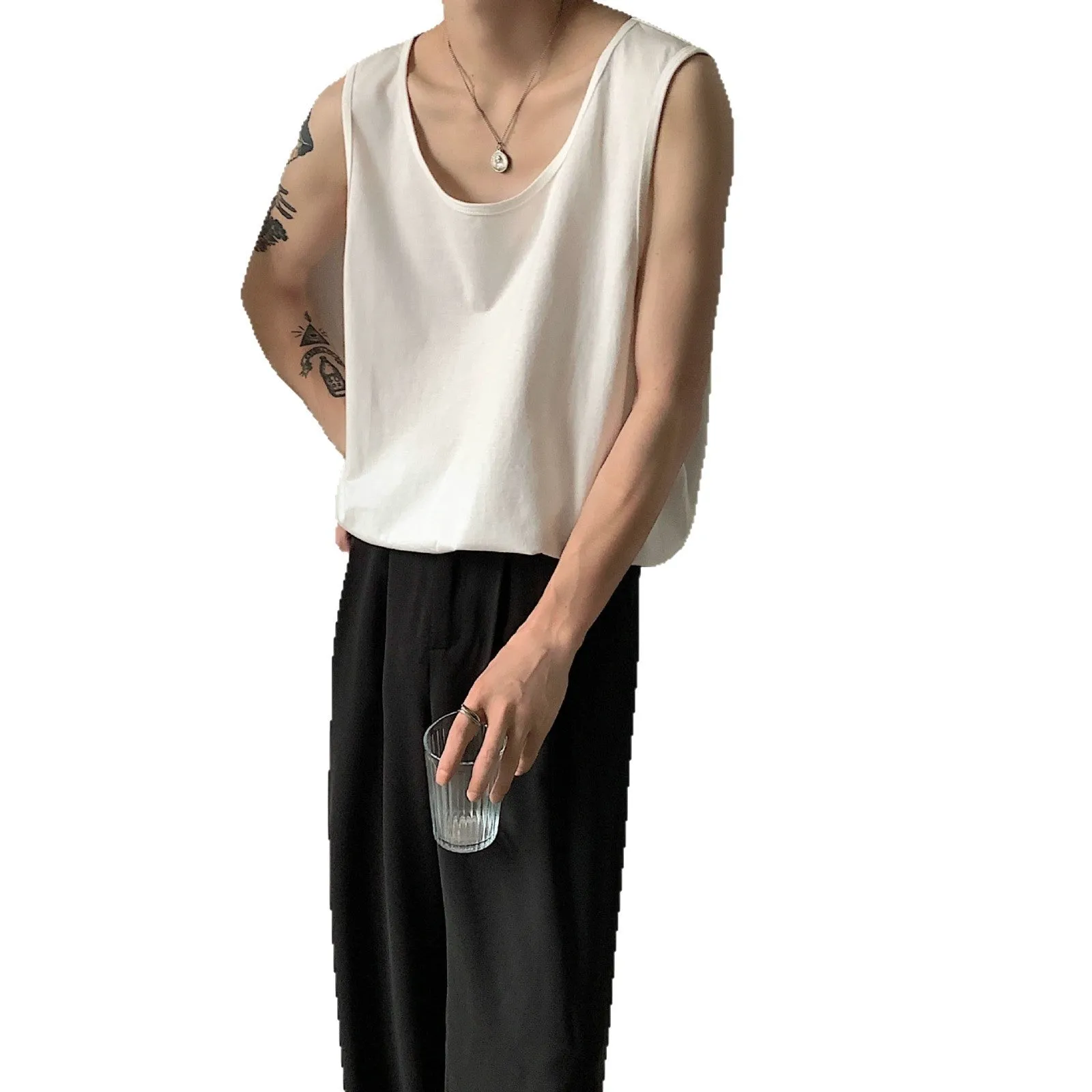 Sleeveless vest casual loose fit solid colour polyester blend summer cover-up black