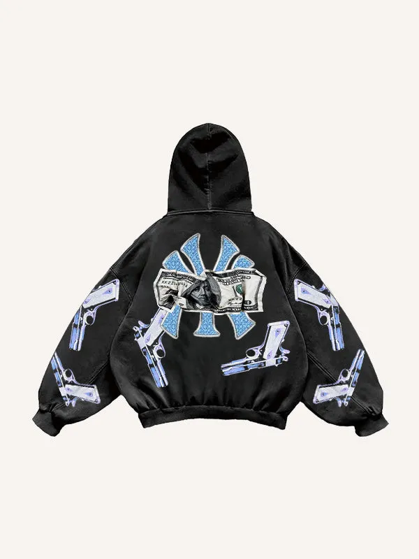 Fashion casual printed polyester sweater for women, loose fit, in black, front view