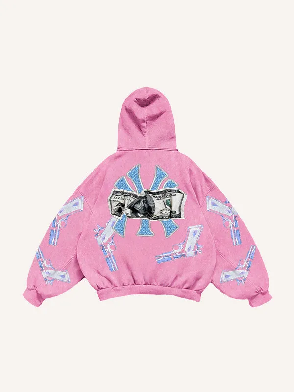 Fashion casual printed polyester sweater for women, loose fit, in black, front view