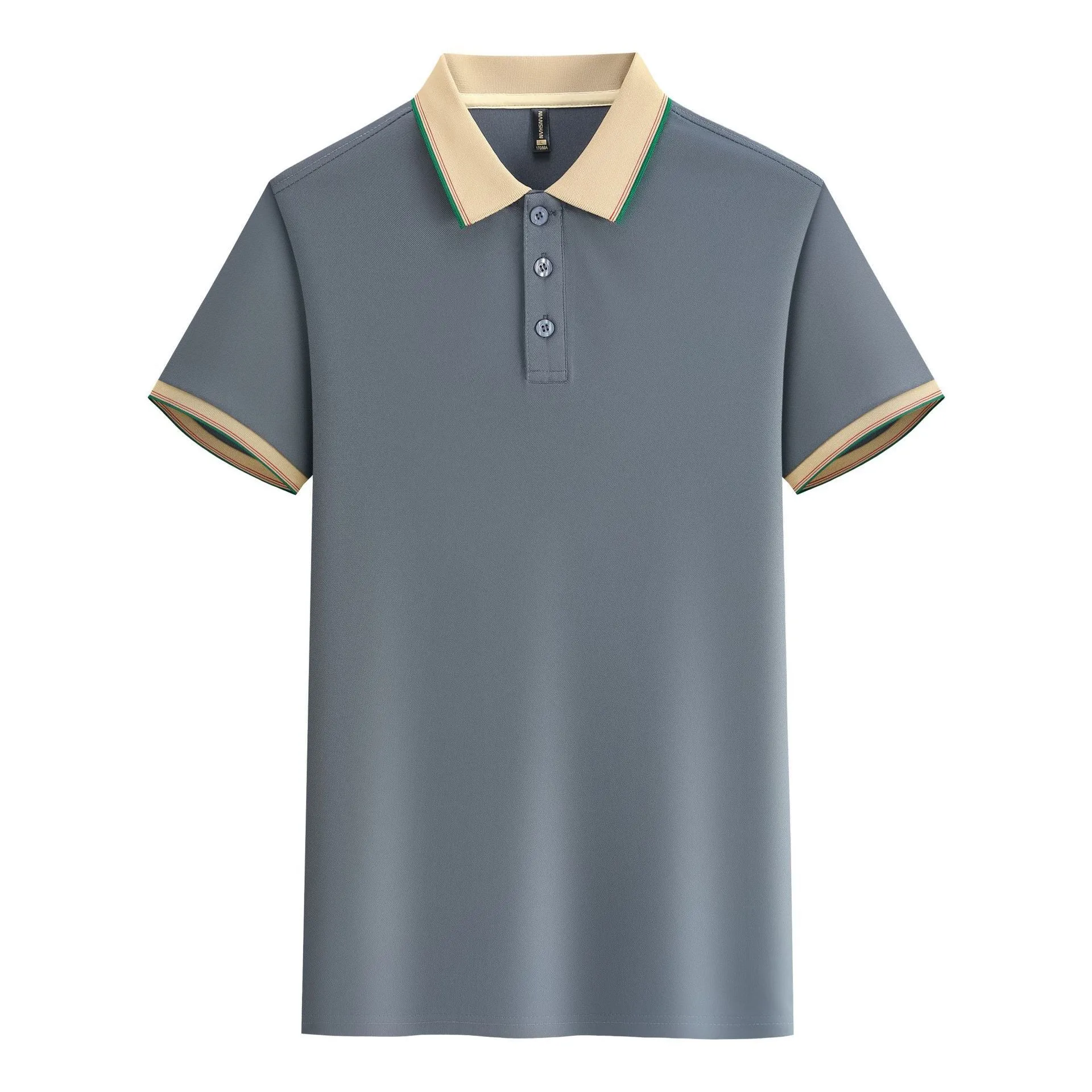 Catering ice silk overalls t-shirt short sleeve cotton mosaic print in burgundy brown collar