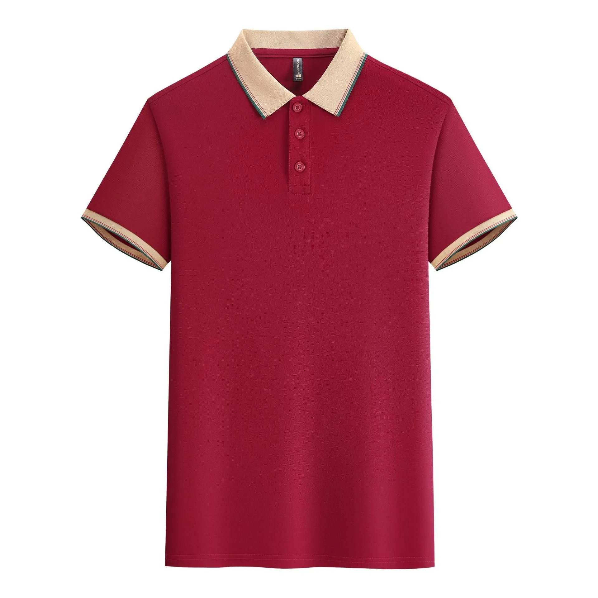 Catering ice silk overalls t-shirt short sleeve cotton mosaic print in burgundy brown collar