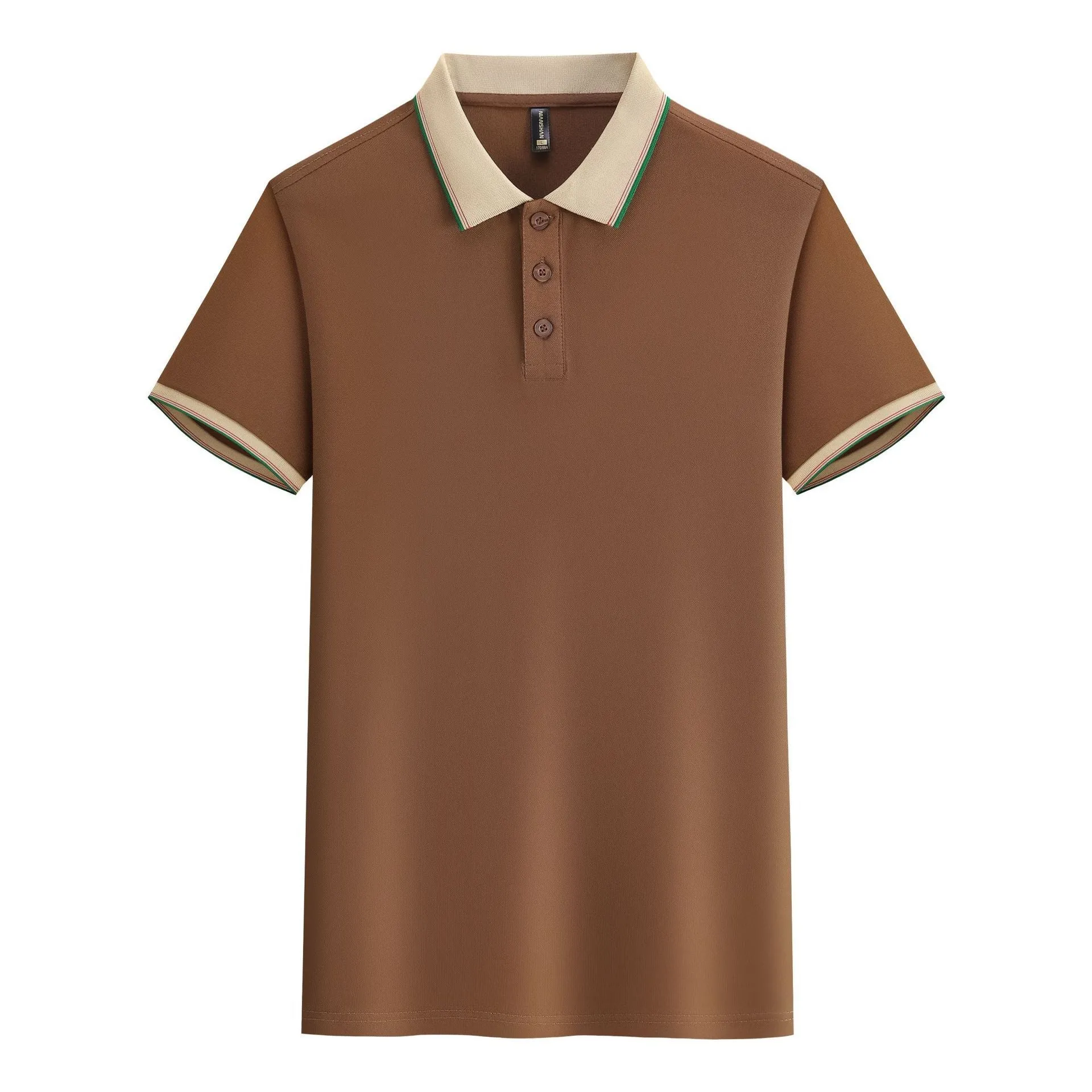 Catering ice silk overalls t-shirt short sleeve cotton mosaic print in burgundy brown collar