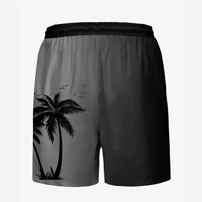 Men's loose-fit polyester beach shorts shown in one of 11 colour options, sizes up to 5XL.