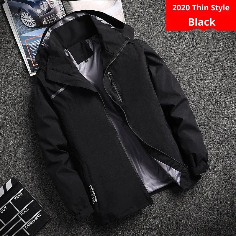 Outdoor casual thin waterproof hooded jacket in navy blue, loose fit polyester spring autumn coat