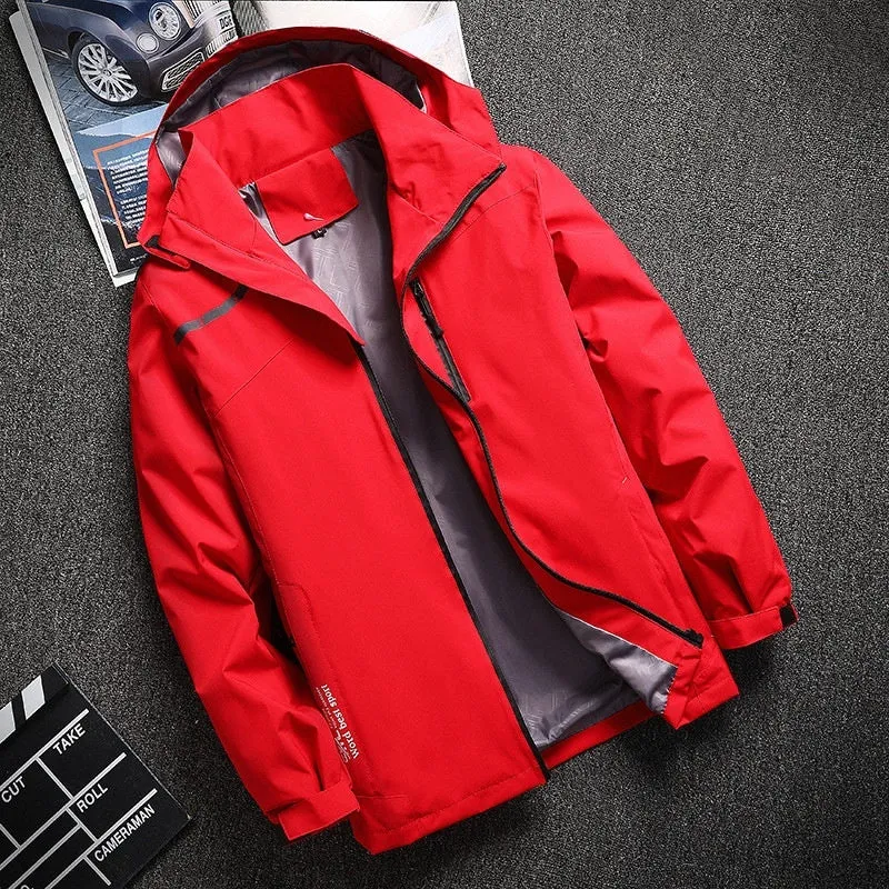 Outdoor casual thin waterproof hooded jacket in navy blue, loose fit polyester spring autumn coat
