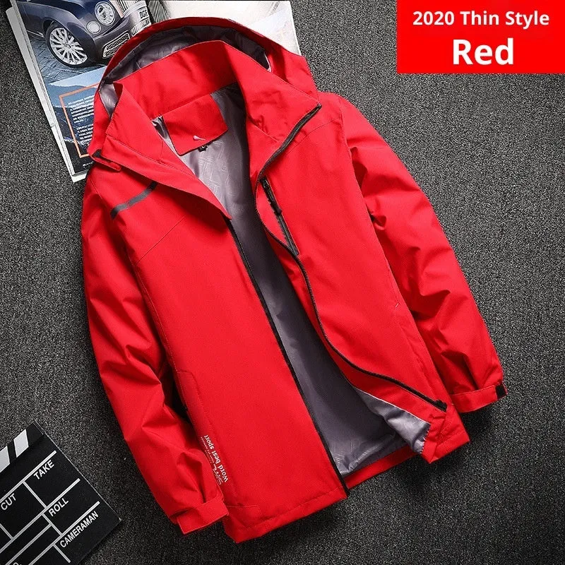 Outdoor casual thin waterproof hooded jacket in navy blue, loose fit polyester spring autumn coat