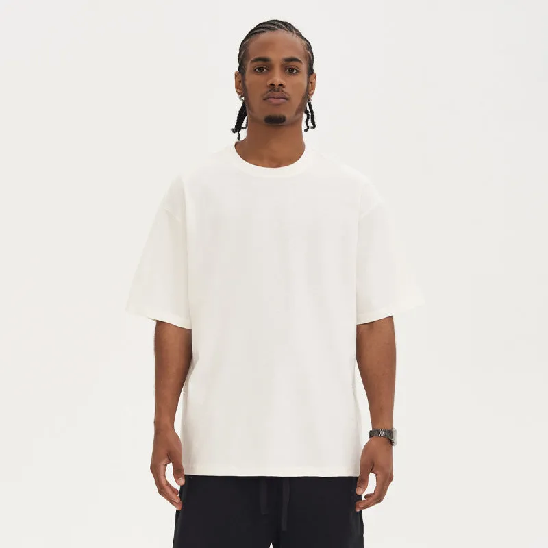 Loose fit combed cotton short sleeve top and pants set in solid colour with drop shoulder design