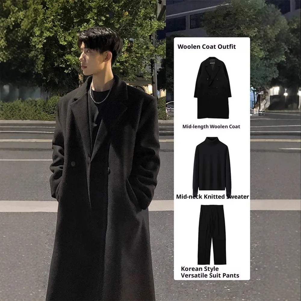 Mid-length thick loose Korean style trench coat suit set for women winter casual wear, colour Dark Gray, front view