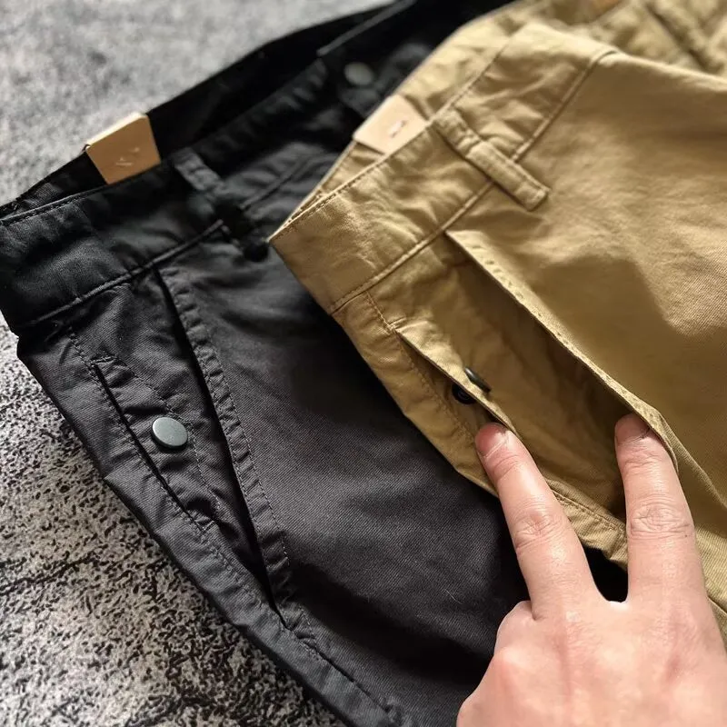 Casual loose straight track pants for men in black cotton solid colour