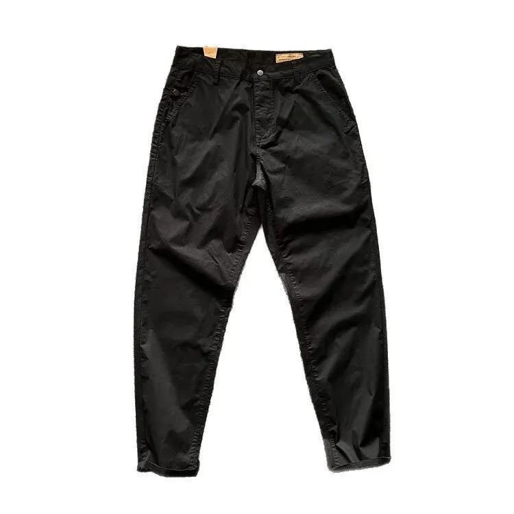 Casual loose straight track pants for men in black cotton solid colour