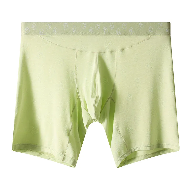 Men's lengthened modal ice silk boxer shorts with hip lifting in blue, front view