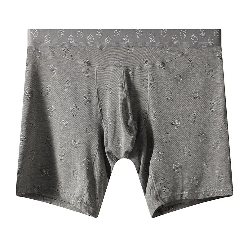 Men's lengthened modal ice silk boxer shorts with hip lifting in blue, front view